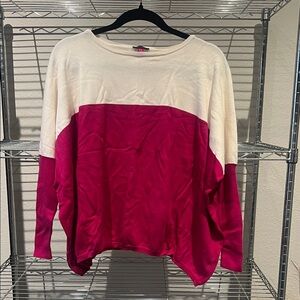 🦃Vince Camuto Cream and Pink Color Block Sweater